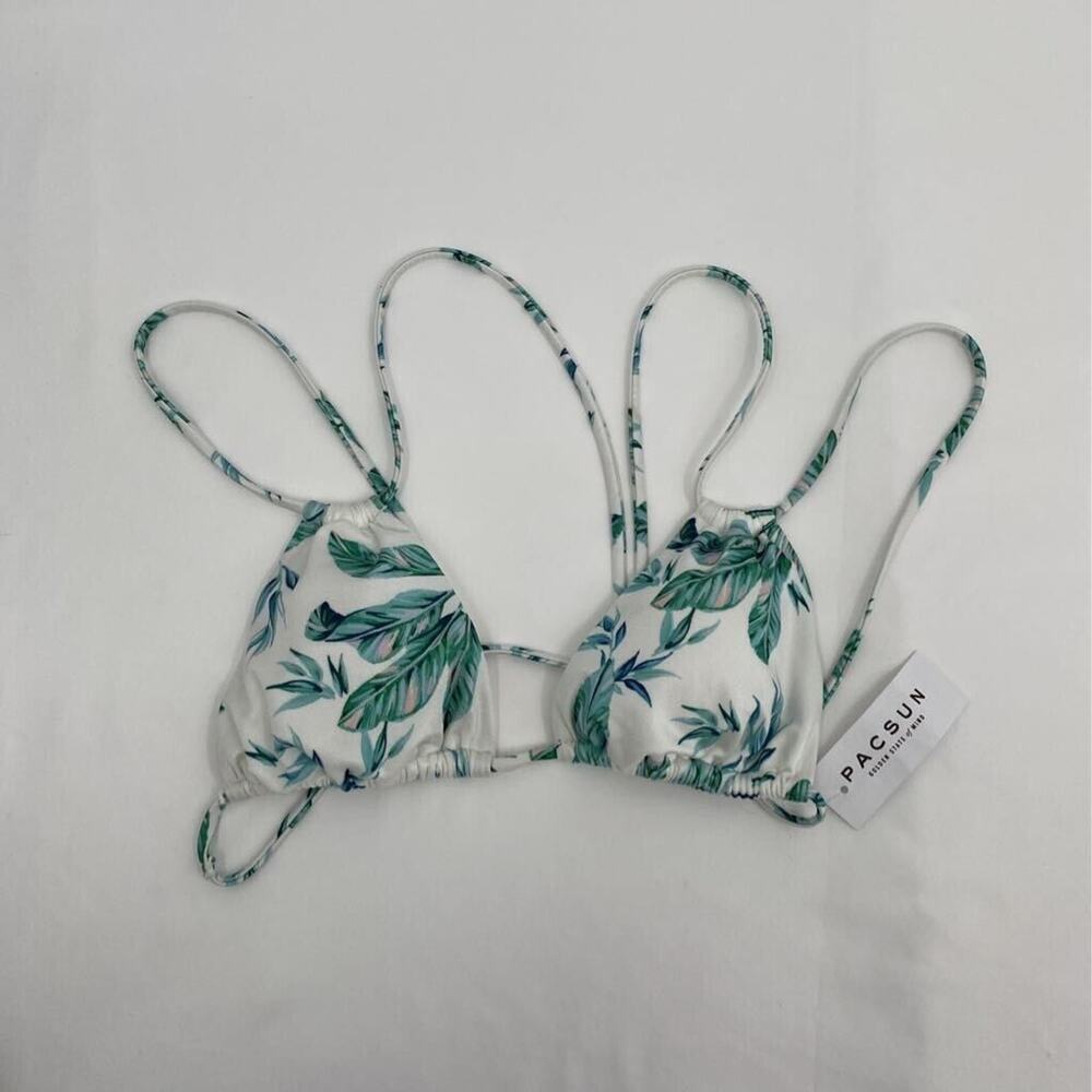 La Hearts Womens Bikini Top Swimsuit Ivory Green Floral Padded Triangle S New
